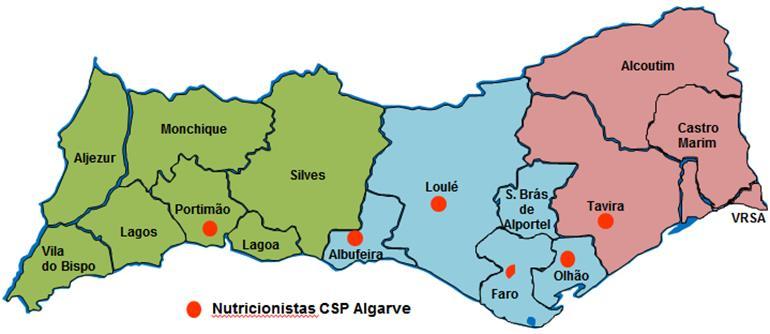 Considerando o número limitado de nutricionistas na região, existem manchas geográficas sem cobertura de prestação de serviços de nutrição em CSP, conforme ilustra o mapa abaixo.