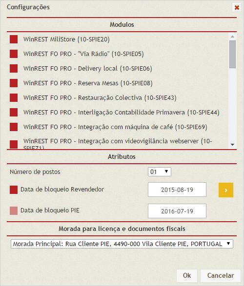 Nova licença - Área de Revendedor Clicando na roldana das configurações de licença permite visualizar este ecrã e configurar o seu produto conforme pretende, nomeadamente: Configurar Módulos para o