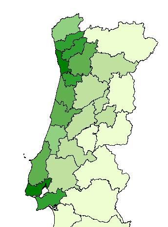 Mapa 1 Densidade populacional, por Região NUTS III 21 Mapa 2 Distribuição dos estabelecimentos postais em Portugal Continental Agrupando as freguesias em função da população