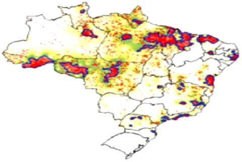 38 Figura 11 Circuitos de produção e densidades dos casos de leishmaniose tegumentar americana no Brasil de 2004 a 2006 e casos em 2007 FONTE: BRASIL, 2009b.