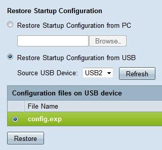 Etapa 2. Da lista de drop-down do dispositivo da fonte USB escolha o dispositivo USB que contém o arquivo de configuração desejado.