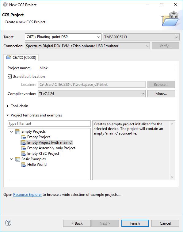 2.2 Desenvolvimento no Code Composer TM 2.2.1 Criando um Projeto no CCS 1. Para criar um novo projeto no CSS: File->New->CCS Project. 2. A caixa de diálogo de um novo projeto vai abrir.