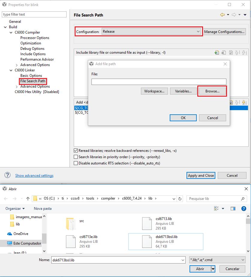 Figura 5: Adicionando Bibliotecas - Configuration: Release 8.