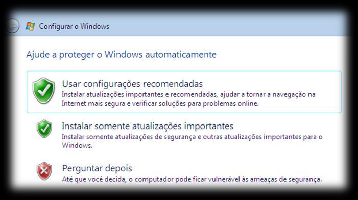 Logo aparecerá a tela que trata sobre as atualizações automáticas do Windows.