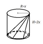 QUESTÃO 03 Uma pirâmide oblíqua, tendo como base um hexágono regular, está inscrita num cilindro circular reto de raio da base R = x e altura H = 2x conforme figura