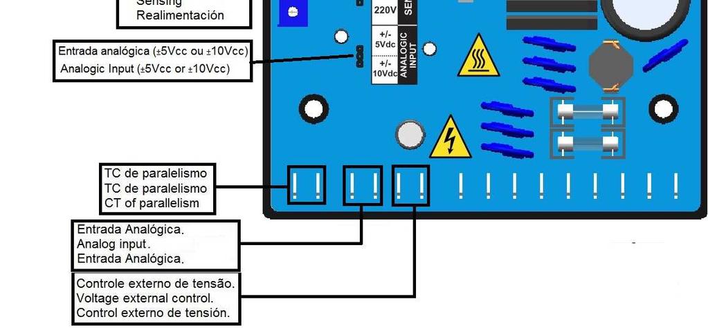 Nota: Somente manuseie os jumper's se o regulador estiver desligado. Nota: Para mais informações sobre o produto contate-nos Note: For information on the terminals, see chapter 9.