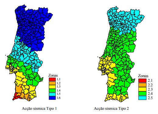 Figura 2 - Zonamento sísmico em Portugal Continental Figura 3 -