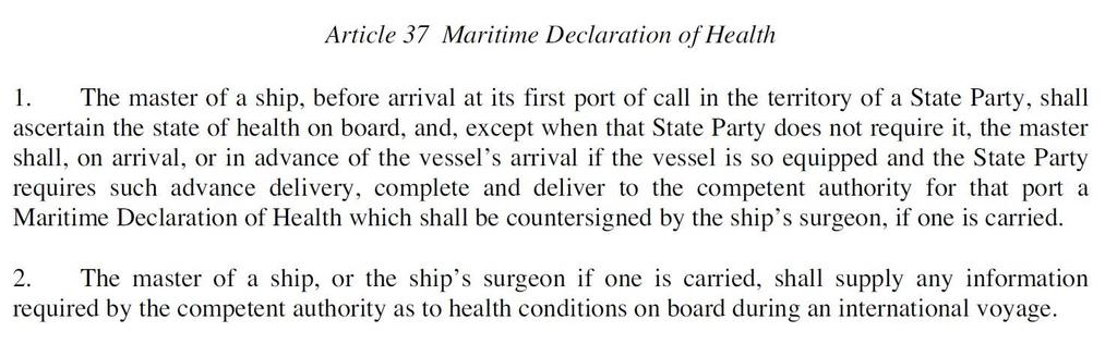 Declaração Marítima de Saúde Informações sobre navio e tripulação Itinerário anterior
