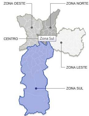 Figura 3: Mapa da Cidade de São Paulo exemplificando uma possível zona de estudo Essas zonas são formadas a partir de círculos centradas em