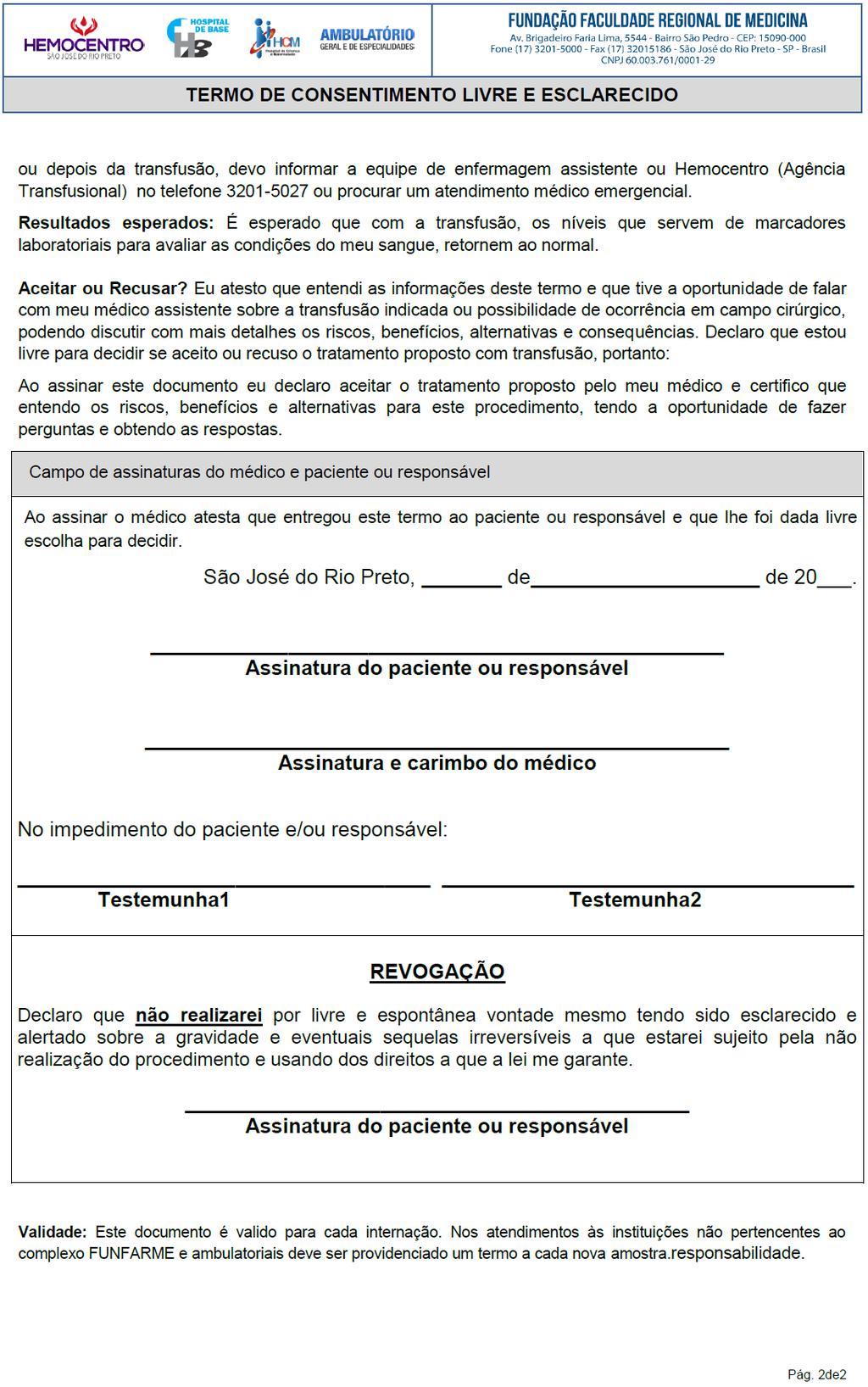 Continuação anexo 2: Termo de consentimento livre e