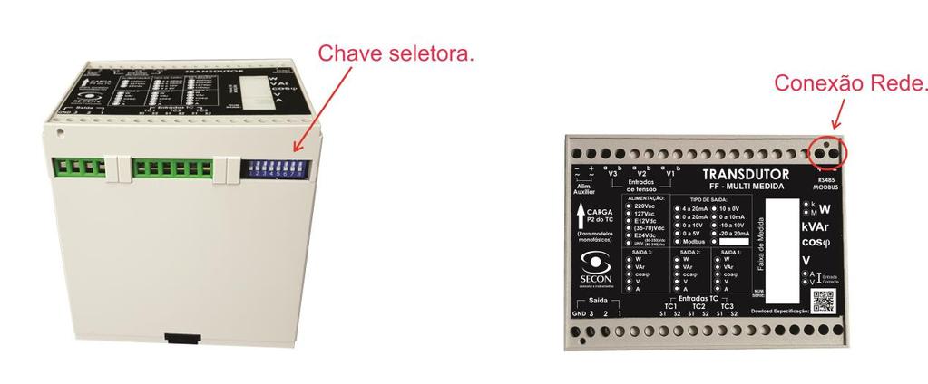 Nas conexões com TC e aterramento, é recomendável que se utilize um TC de isolamento (TC compacto bi-partido) conforme figura abaixo.