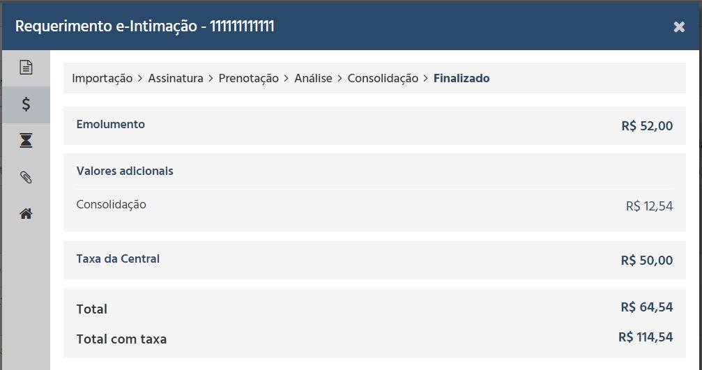 Ao abrir o detalhamento, o sistema apresenta um resumo da situação atual do requerimento, com as informações de identificação sobre quem solicitou a intimação e qual o objeto da mesma.