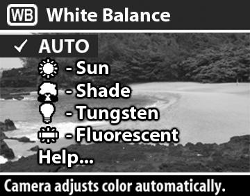 Balanço de branco Condições de iluminação diferentes produzem cores diferentes. Por exemplo, a luz do sol é mais azul, enquanto a luz interna de tungstênio é mais amarela.
