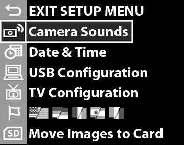 ) Menu Playback (Reproduzir) Menu Capture (Capturar) 2 Use os botões para percorrer as opções do menu Setup