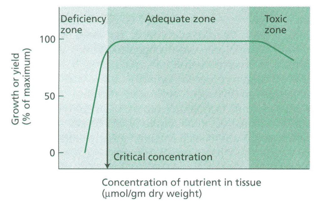 Deficiência e excesso Variação da concentração de um nutriente nos tecidos