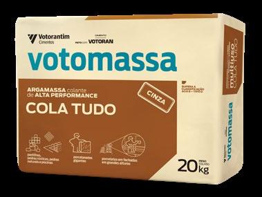 DESCRIÇÃO: Votomassa cola tudo é uma argamassa colante de com excelente adesividade, flexibilidade e tempo em aberto estendido que pode ser utilizada nos mais diversos substratos e revestimentos.