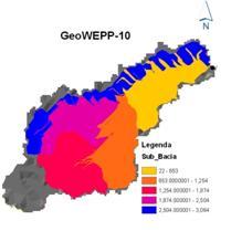 cálculo no modelo WEPP ser menor do que a área real da zona de estudo como se pode verificar na figura 5.9.