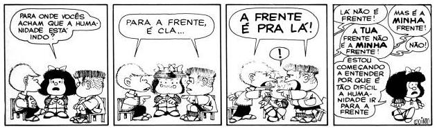 (ENEM/2004) A conversa entre Mafalda e seus amigos: a) revela a real dificuldade de entendimento entre posições que pareciam convergir.