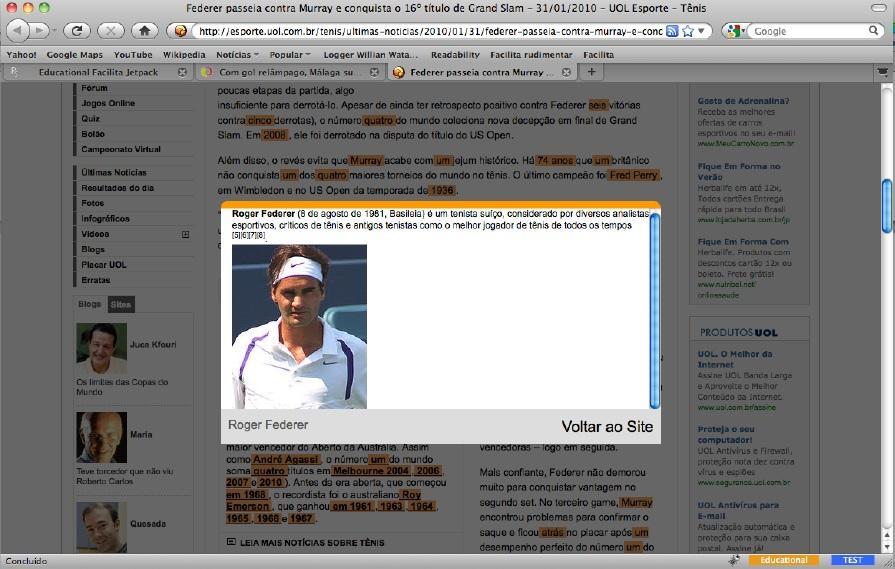 implementação de um plugin no navegador Mozila Firefox 21 durante o desafio JetPack 22. Watanabe et al.