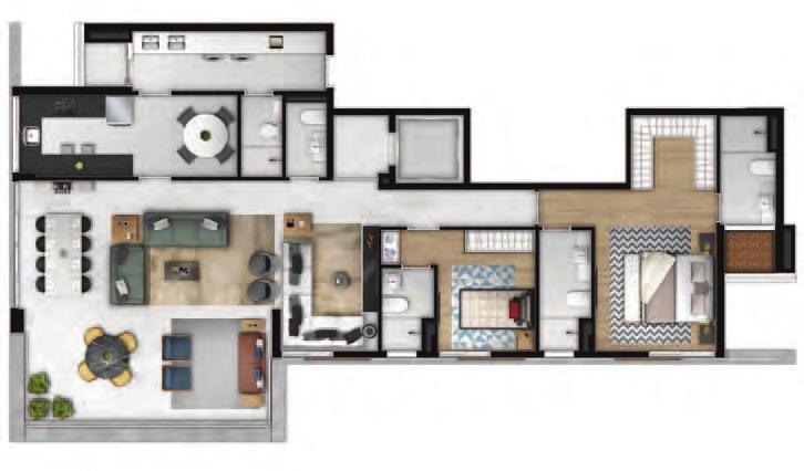 Planta-opção - finais 1 e 2 2 suítes Planta-opção - finais 1 e 2 157 m 2 a 160 m 2 157 m 2 a 160 m 2 2 suítes sala master Cozinha com ventilação natural Apartamento com pé-direito diferenciado com