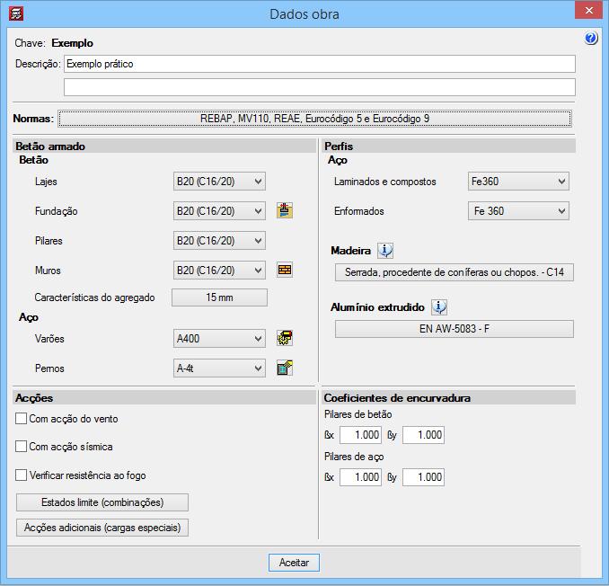 14 Fig. 3.6 3.3.2.1. Norma e materiais Pode selecionar os regulamentos de betão, aço laminado e aço enformado. Pode escolher também o tipo de betão para cada elemento da estrutura.