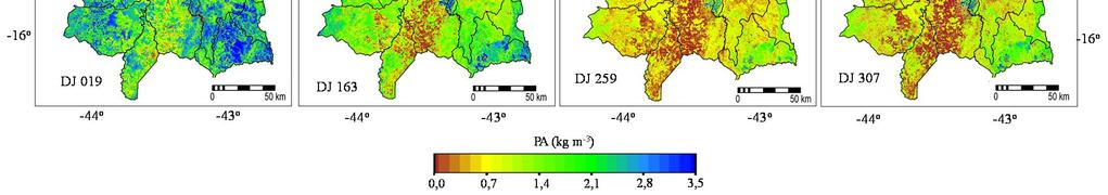 climaticamente mais secas representado pela imagem DJ 259 (16 de setembro), entretanto com a menor variação espacial no DJ 307.