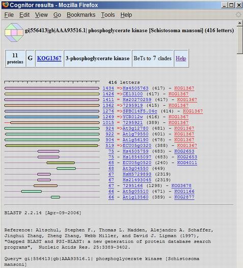 Existem duas versões do aplicativo, uma para cada versão da base COG: http://www.ncbi.nlm.nih.gov/cog/old/xognitor.html e http://www.ncbi.nlm.nih.gov/cog/grace/kognitor.html (Figura 6).