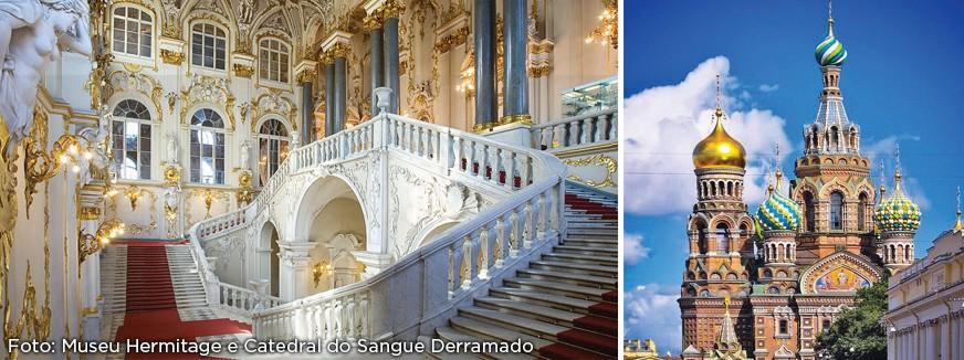 inúmeros outros mestres, espalha-se por 5 prédios, inclusive o deslumbrante Palácio de Inverno dos Czares, com salas cobertas de ouro, mármores e outros materiais nobres.