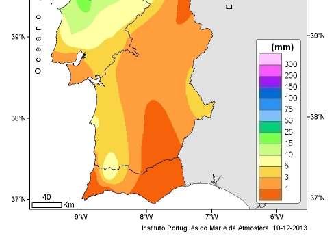 2013 (em cima) e respetiva percentagem em relação à média 1971-2000