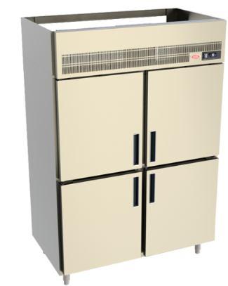 Refrigerador Vertical Bi-partido com corpo externo e interno totalmente em aço inoxidável. Com 04 (quatro) portas de inox. Sistema de refrigeração especial através de ar forçado; Tensão: 5. 220V.
