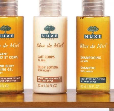 NUXE guest amenities are subtly enriched and fragranced with honey. Os produtos NUXE são subtilmente enriquecidos e perfumados com mel.