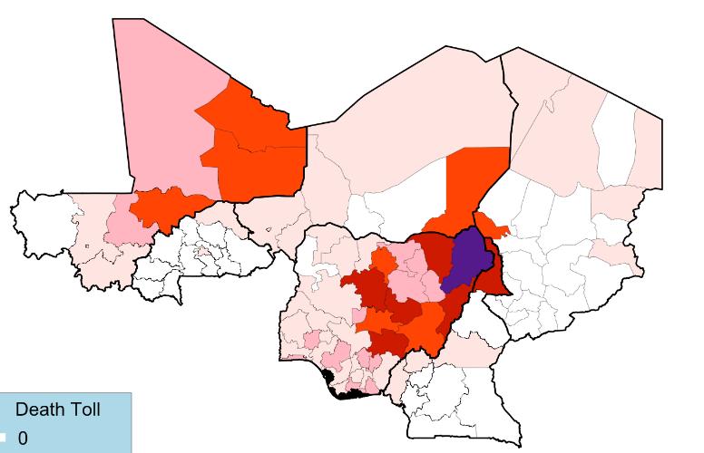 A VIOLÊNCIA AUMENTOU NO SAHEL Número Número de Mortes Relacionadas com Conflitos na Região do Sahel Distribuição das Mortes Relacionadas com