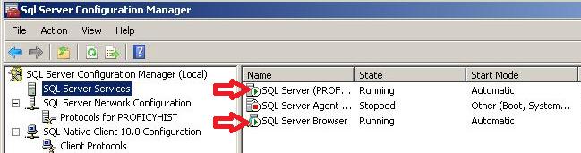 3.2. Na opção SQL Services, verificar se os serviços SQL e SQL Browser estão