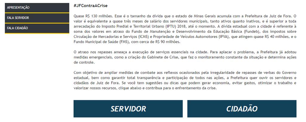 CAMPANHA #JFCONTRAACRISE Site pjf.mg.gov.br/jfcontraacrise - Total de visualizações: 2.
