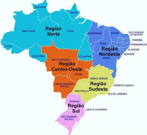 Figura 1 - Mapa do Brasil dividido em regiões com a localização do Maranhão. Fonte; Brasil Escola, 2018.