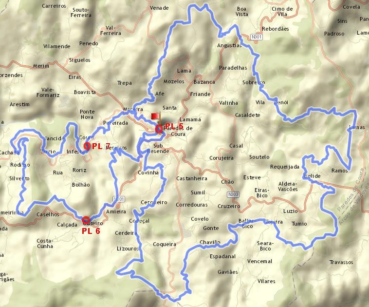 Maratona: o Outeiro Cunha, junto à EN 303, ao 47,6 km da prova Roadbook: https://goo.gl/maps/n6prwimczrz o Valsa Infesta, junto à EM 514, ao 51,9 km da prova. Roadbook: https://goo.gl/maps/ba8fdzffxtz 9.