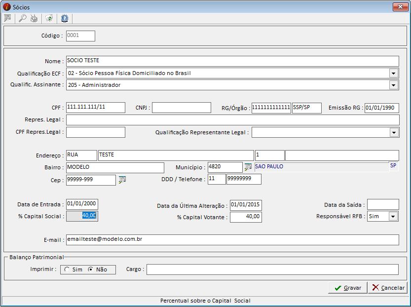 SPED ECF Sócios Arquivos/Sócios -> Nesta tela deverá ter todos os sócios da empresa, pois no ECF temos os registros Y600 - Identificação e Remuneração de Sócios, Titulares, Dirigentes e Conselheiros