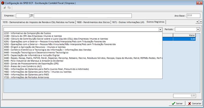 SPED ECF Configurações Empresa Exportações/SPED ECF Escrituração Contábil Fiscal -> Configurações Empresa.