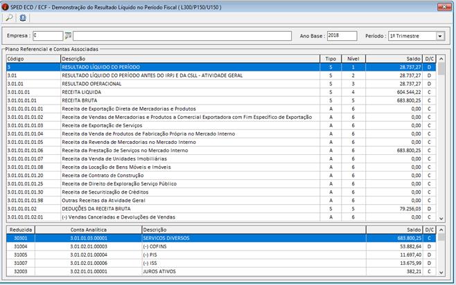 SPED ECF Demonstração do Resultado Liquido no Período Fiscal Exportações/SPED - ECF Lalur/Lacs -> Demonstração do Resultado Líquido no Período Fiscal.