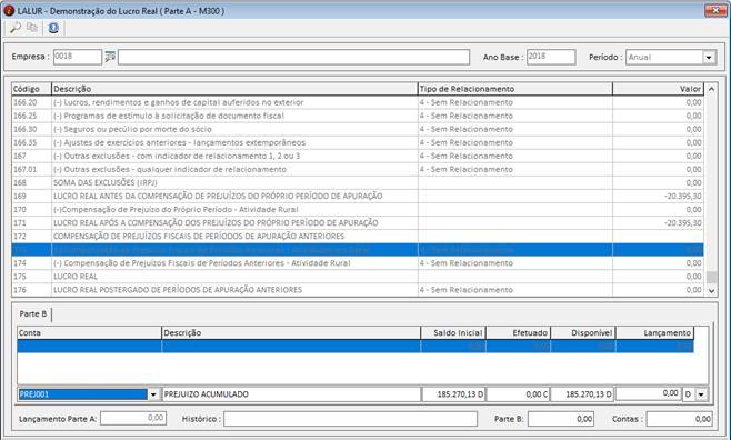 SPED ECF Demonstração do Lucro Real (Compensação) Exportações/SPED - ECF Lalur/Lacs -> Demonstraçao do Lucro Real (PARTE A) O lançamento da Compensação deve estar vinculado na parte B.