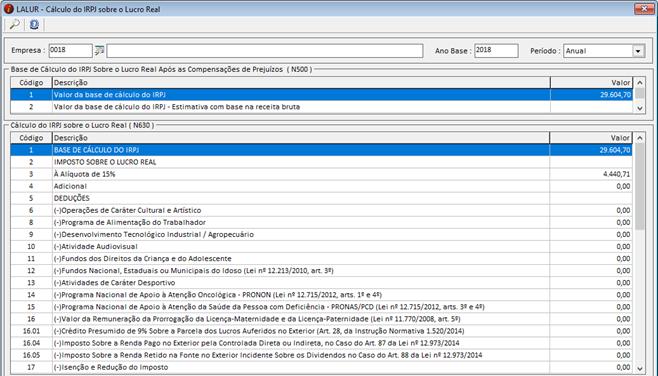 SPED ECF Calculo do IRPJ sobre o Lucro Real Exportações/SPED - ECF Lalur/Lacs ->