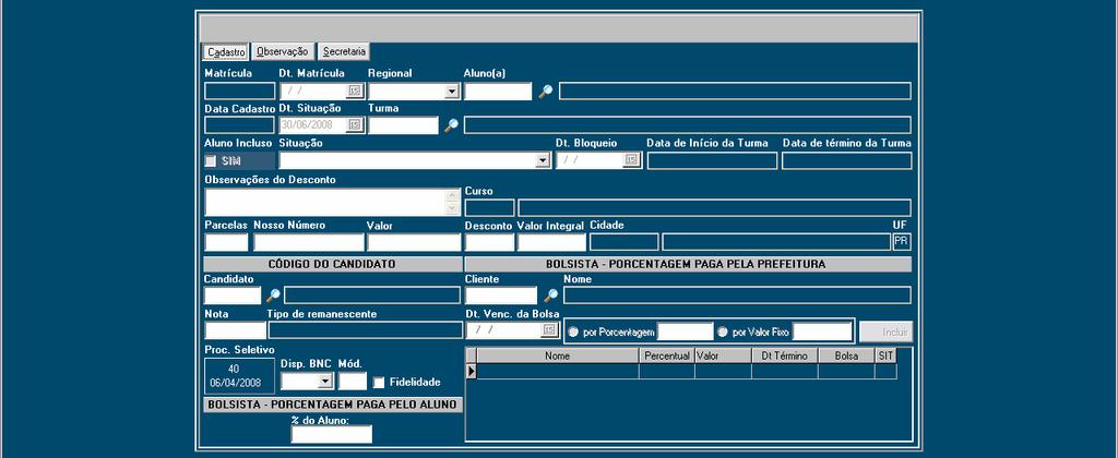 3. CADASTRO DE MATRÍCULA Clique na aba CADASTRO; Em seguida, clique em INCLUIR; Selecine e preencha s camps cnfrme rientaçã a seguir: ABA CADASTRO DATA MATRÍCULA preenchiment autmátic pel sistema;