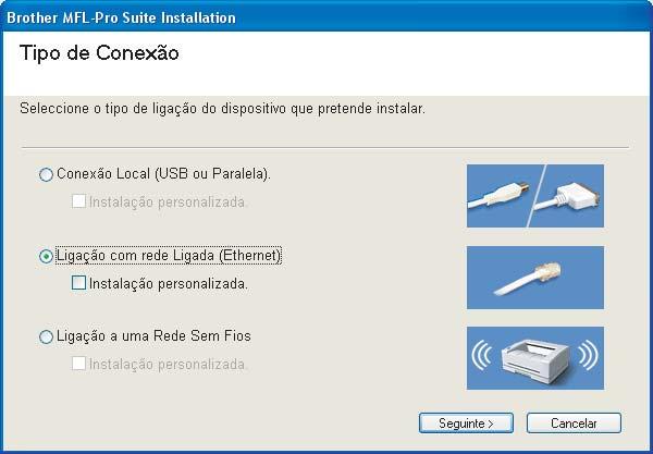 FASE 2 Instalar o Controlador e o Software 6 Ligue o aparelho, ligando o cabo de alimentação. 9 O menu principal do CD-ROM surge no ecrã. Clique em Instalação de MFL-Pro Suite.