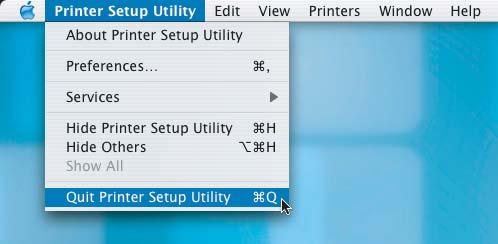 Impressora) e, em seguida, Quit Printer Setup Utility (Encerrar Utilitário Configuração de Impressora). Rede Sem Fios Para os utilizadores de Mac OS X 10.4, vá até ao passo 21.