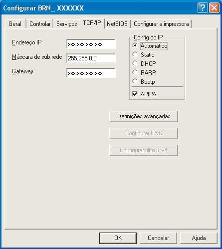 4 Introduza o Endereço IP, Máscara de subrede e Gateway e, em seguida clique em OK.