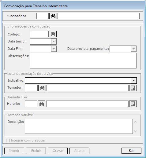 Infrmações da cnvcaçã: Funcinári: seleçã d funcinári para cadastrar a cnvcaçã. Data Iníci: data iníci da prestaçã de serviç. Data Fim: data fim da prestaçã de serviç.