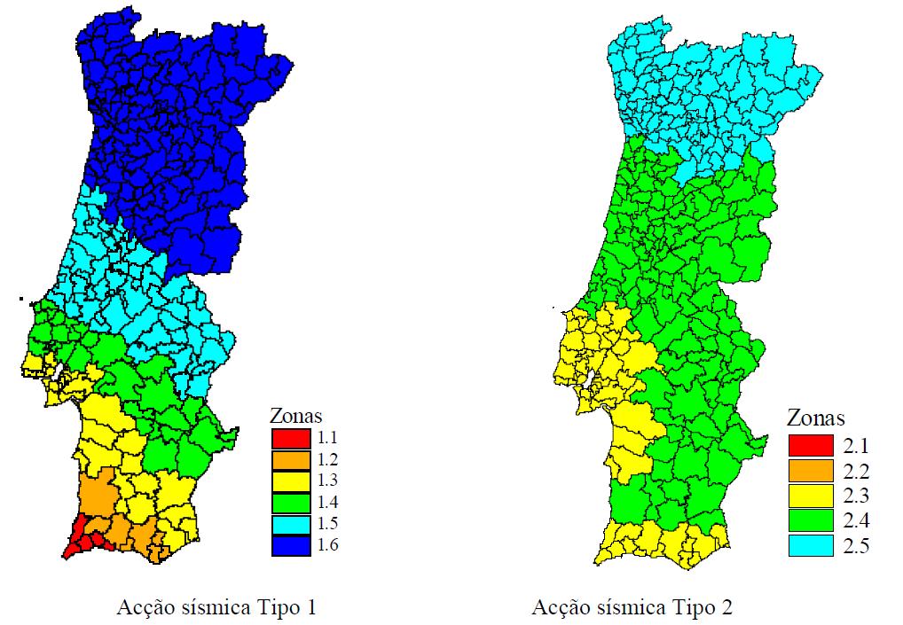 2. ESTADO DA ARTE Figura 8 Zonamento sísmico de Portugal Continental Depois de ter em conta todos estes aspetos, consegue-se caracterizar bem aquilo que são as vibrações sísmicas a que o edifício irá