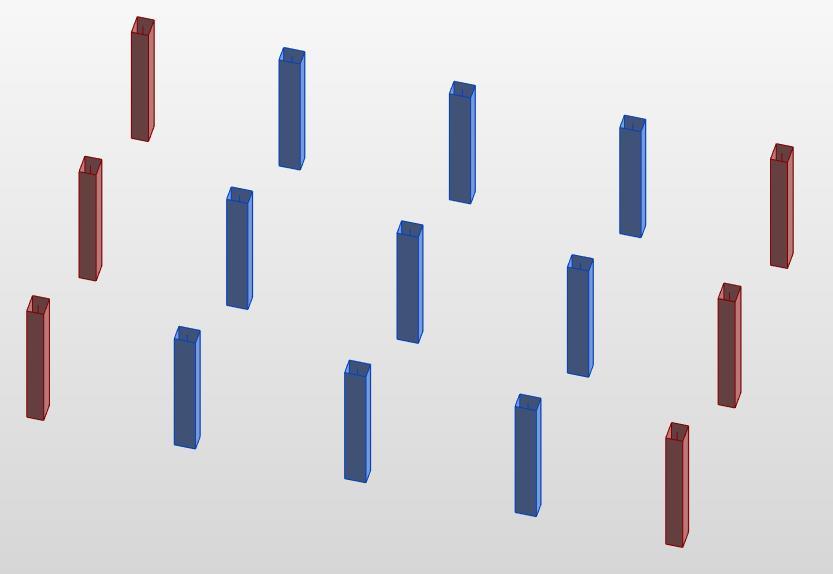 4. ANÁLISE ESTRUTURAL Figura 37 Representação da orientação melhorada dos pilares (35x50cm e 50x35cm) Com esta disposição, optando por pilares retangulares com as dimensões 50cm por 35cm e