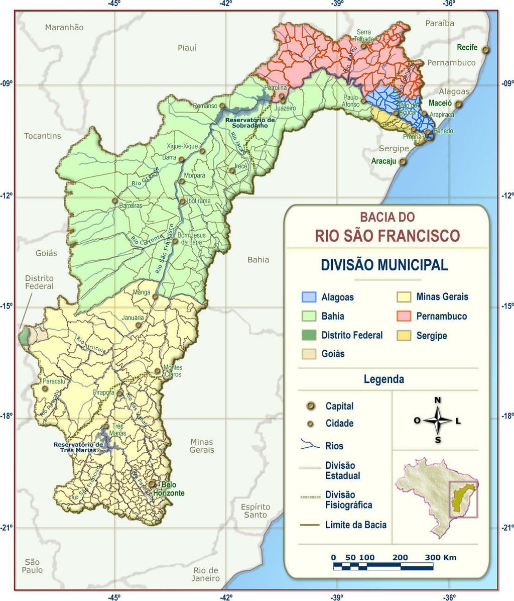 Figura 2 Regiões fisiográficas e unidades da federação da BHSF Fonte: ANA/GEF/OEA, 2004.