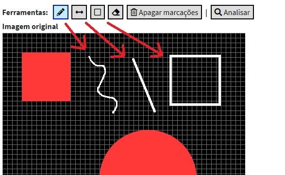 A ferramenta (reta) desenha uma reta ao clicar e arrastar com o mouse esquerdo.